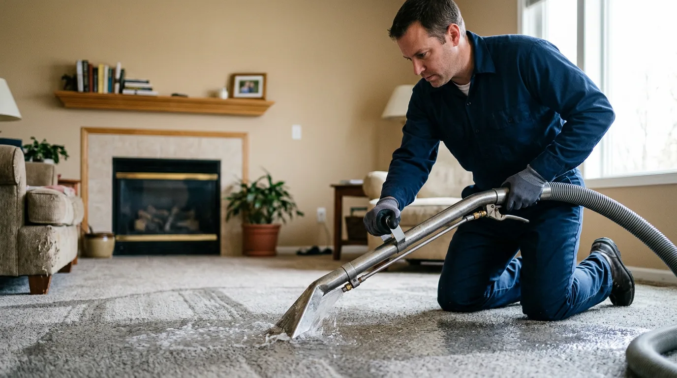 Water damage restoration technician working near Bradley, IL